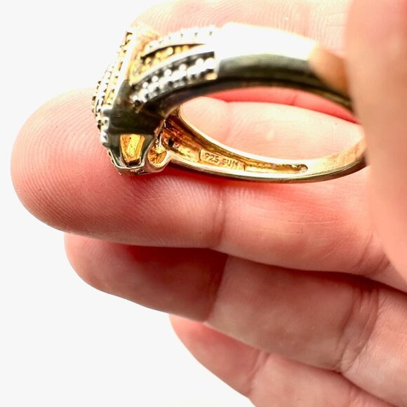 Designer Womens Ring Sterling Silver Champaign & Clear Diamond Size 6 - Picture 5 of 6